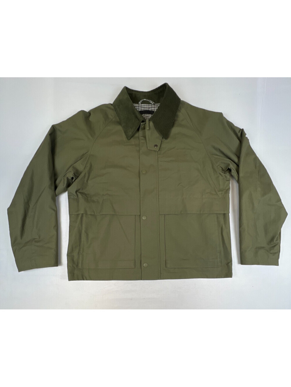 Uniqlo Men M Olive Green Corduroy Collar Utility Barn Jacket Gingham Lining